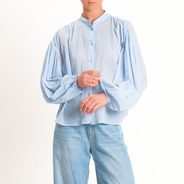 Tensione in-Camicia in mussola collo coreana - Celeste