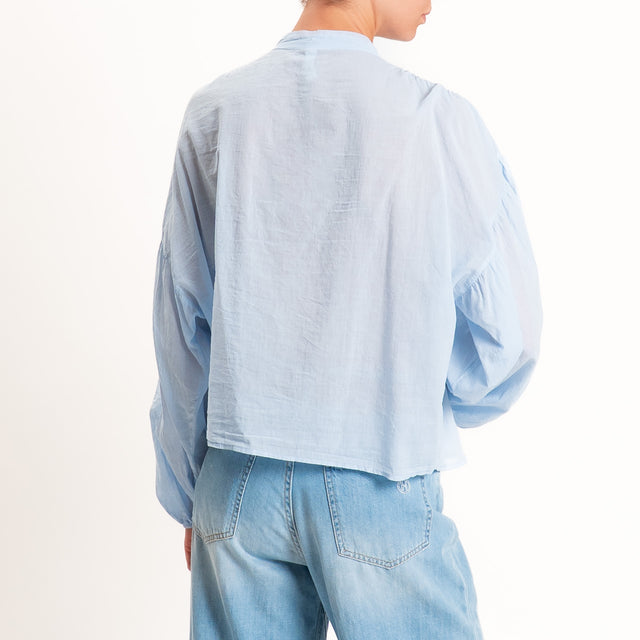 Tensione in-Camicia in mussola collo coreana - Celeste