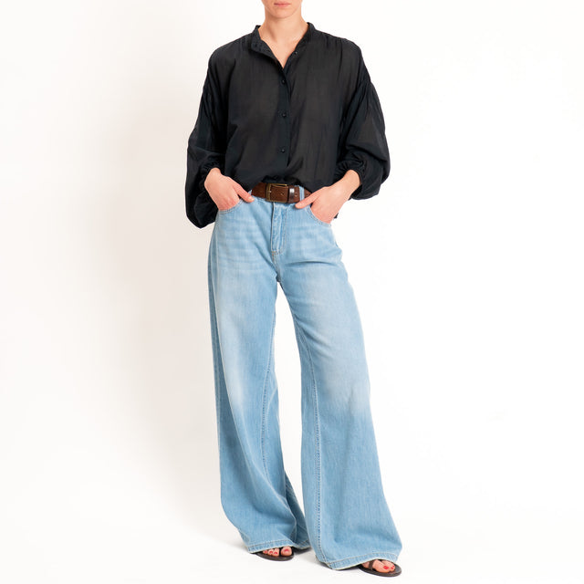 Tensione in-Camicia in mussola collo coreana - nero