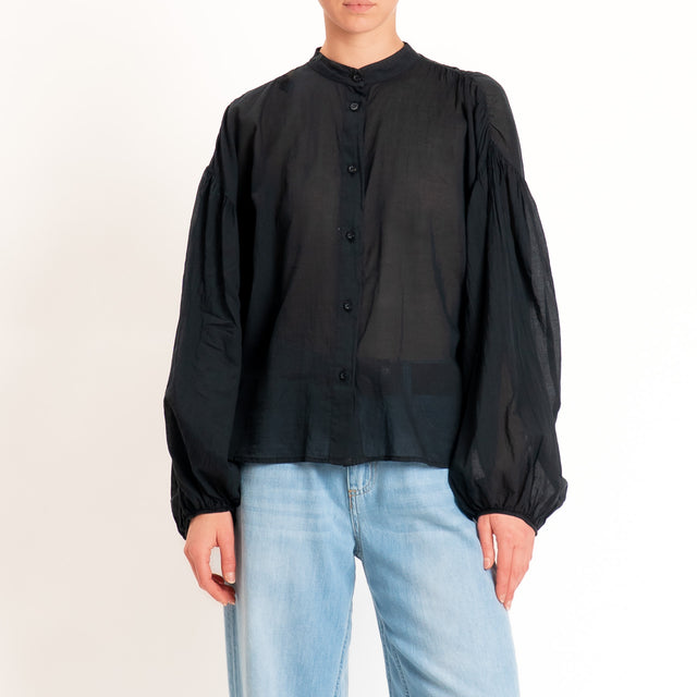 Tensione in-Camicia in mussola collo coreana - nero