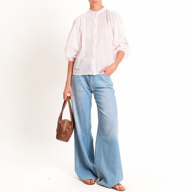Tensione in-Camicia in mussola collo coreana - rosa