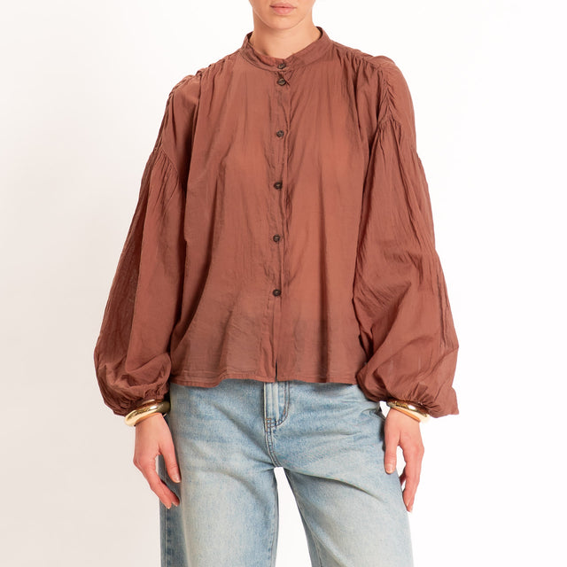 Tensione in-Camicia in mussola collo coreana - choco