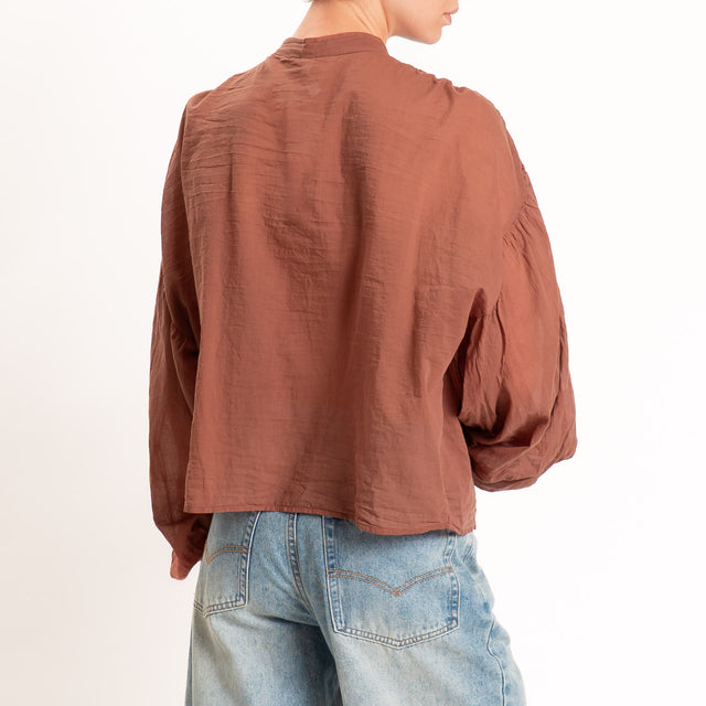 Tensione in-Camicia in mussola collo coreana - choco