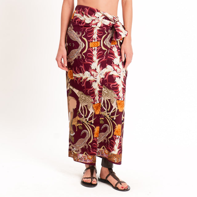 Tensione in-Gonna pareo fantasia jungle - vino/beige/burro