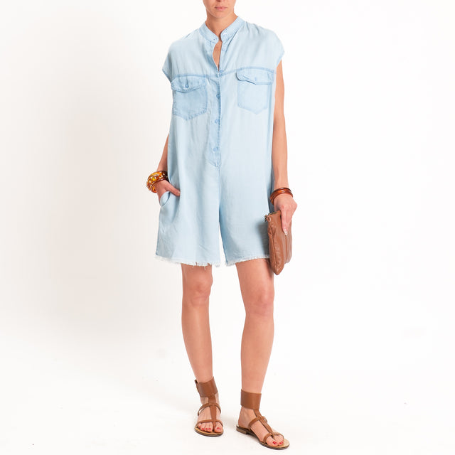 Tensione in-Tuta smanicata chambray leggero sfrangiata - denim chiaro