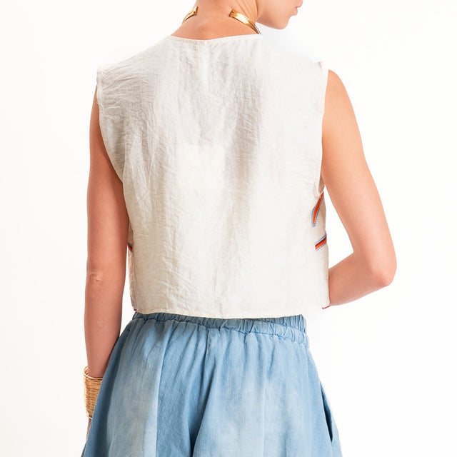 Tensione in-Gilet misto lino con ricami - burro/orange/vino