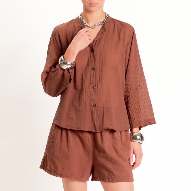 Tensione in-Camicia mussola collo coreana manica 3/4 - choco