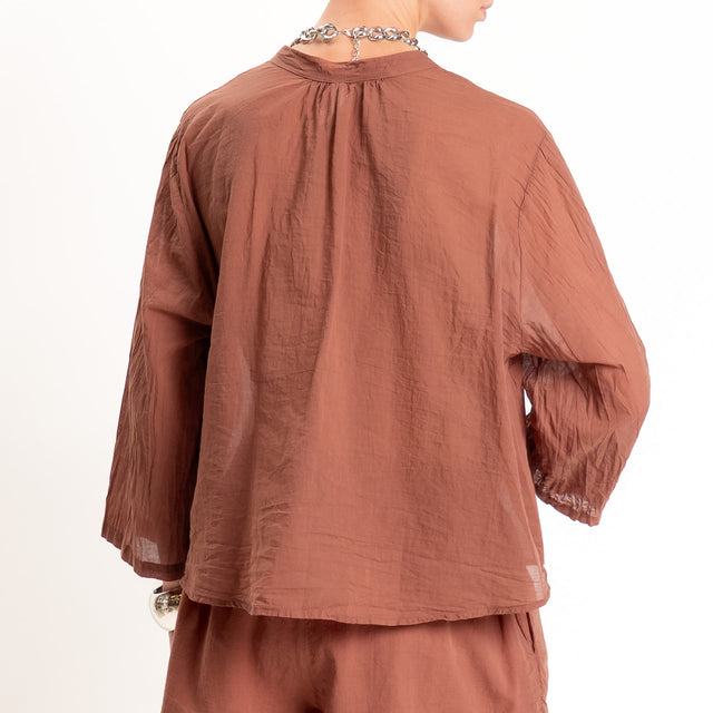 Tensione in-Camicia mussola collo coreana manica 3/4 - choco