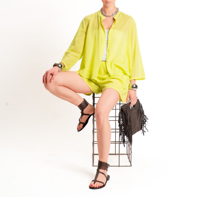 Tensione in-Camicia mussola collo coreana manica 3/4 - lime