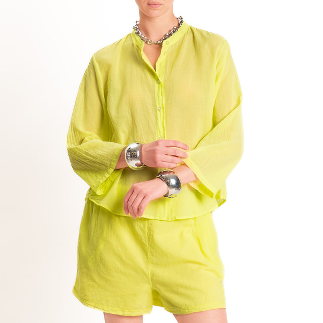 Tensione in-Camicia mussola collo coreana manica 3/4 - lime