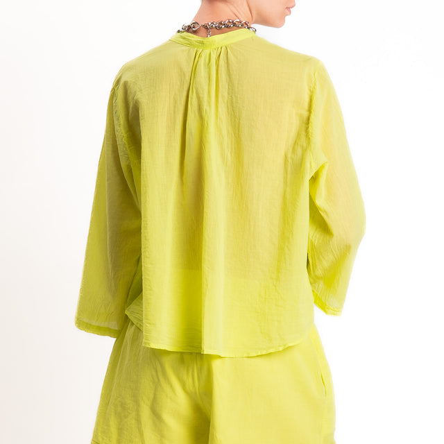 Tensione in-Camicia mussola collo coreana manica 3/4 - lime
