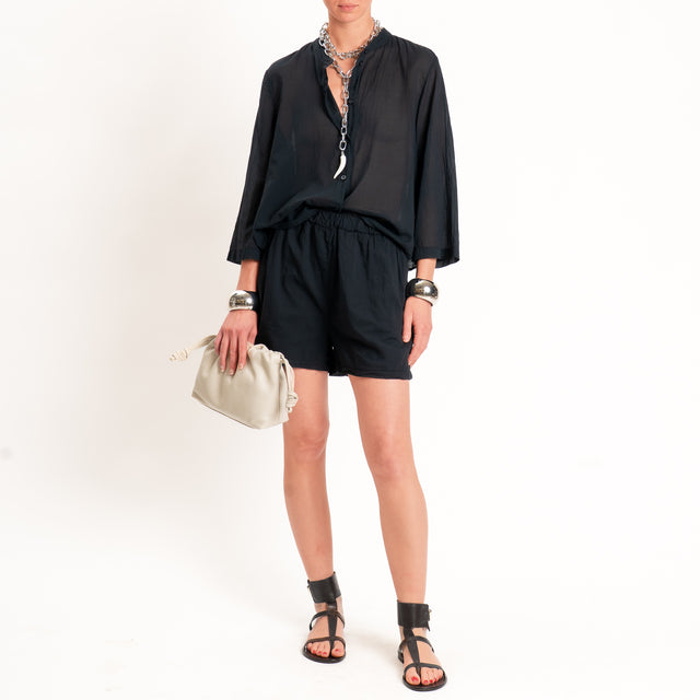 Tensione in-Camicia mussola collo coreana manica 3/4 - nero