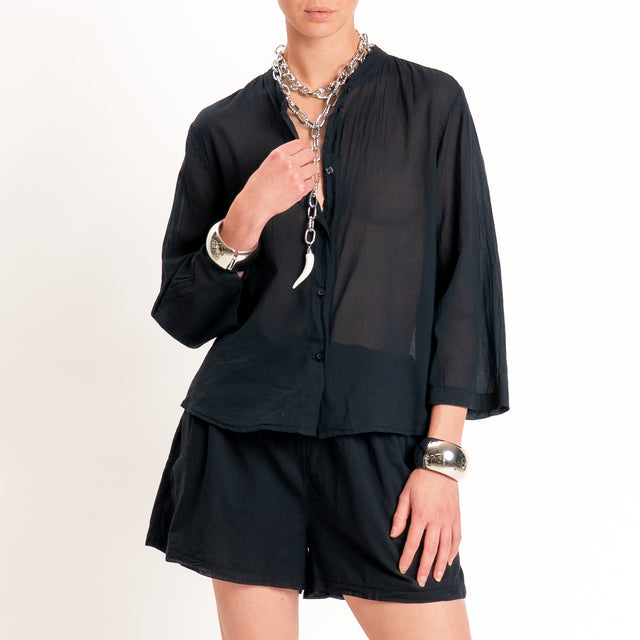 Tensione in-Camicia mussola collo coreana manica 3/4 - nero