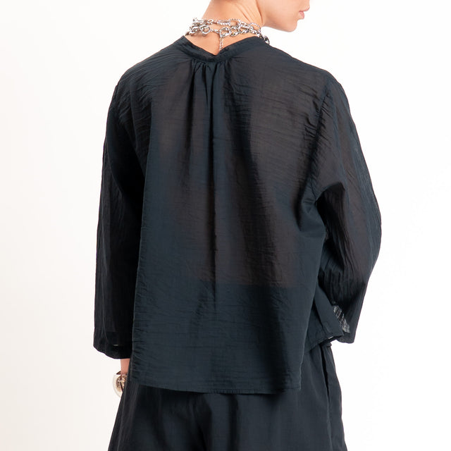 Tensione in-Camicia mussola collo coreana manica 3/4 - nero