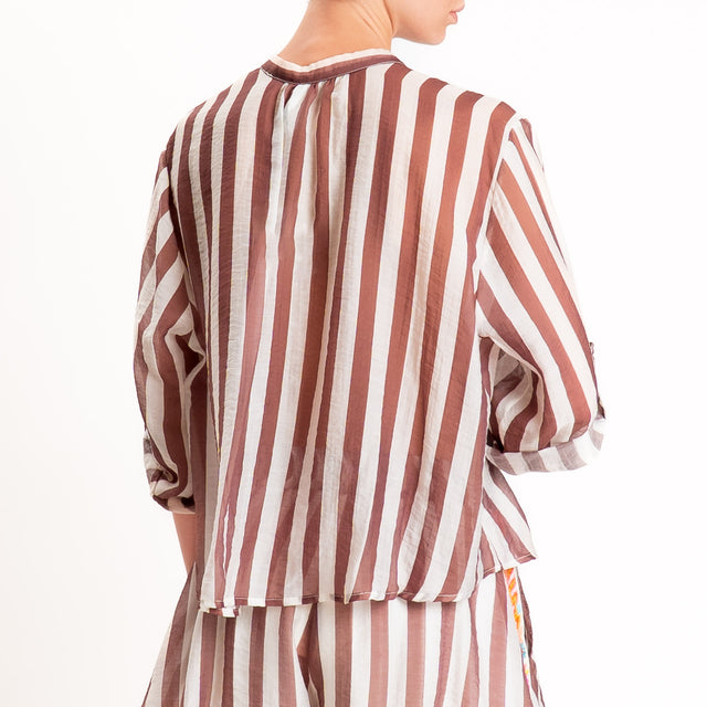 Tensione in-Camicia mussola a righe con ricami - panna/cuoio