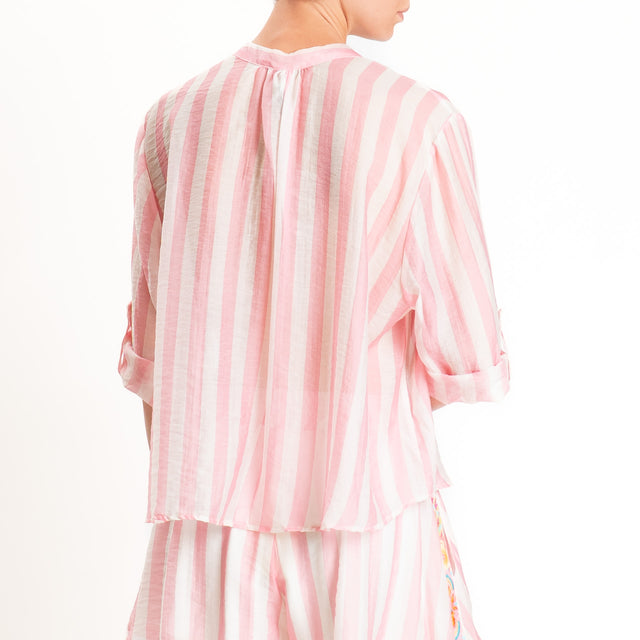 Tensione in-Camicia mussola a righe con ricami - panna/rosa