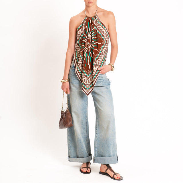 Tensione in-Top foulard fantasia - choco/burro/verde