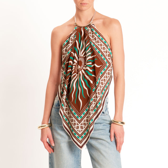 Tensione in-Top foulard fantasia - choco/burro/verde
