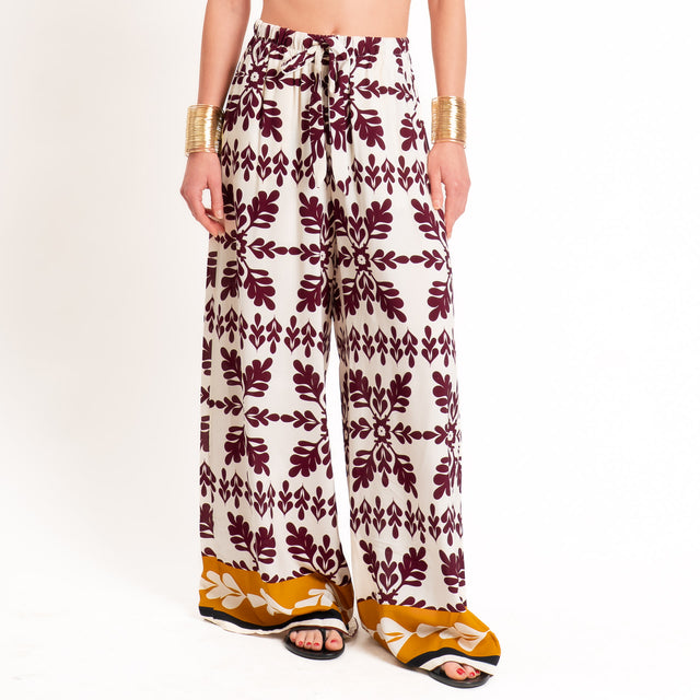 Tensione in-Pantalone fantasia con coulisse - burro/vino/senape