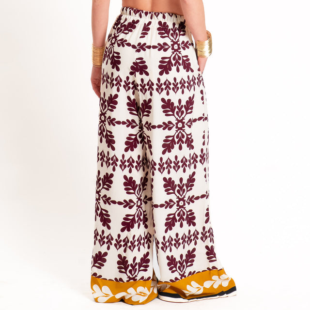 Tensione in-Pantalone fantasia con coulisse - burro/vino/senape