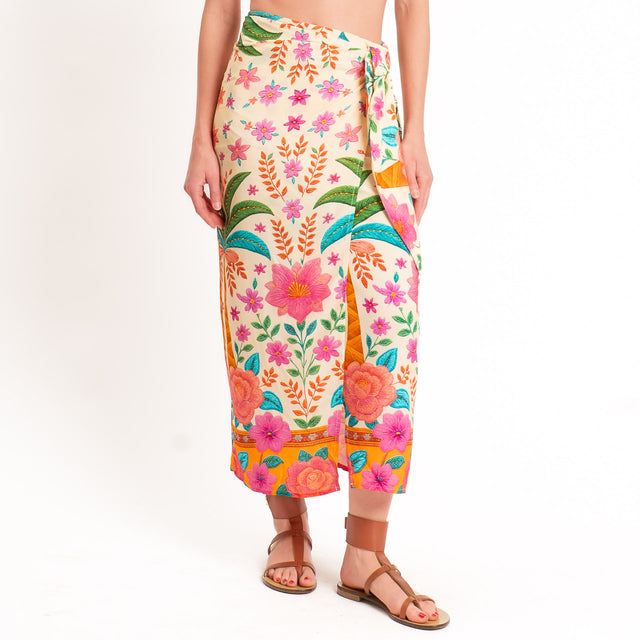 Tensione in-Gonna pareo fantasia floreale - fucsia/sand/orange