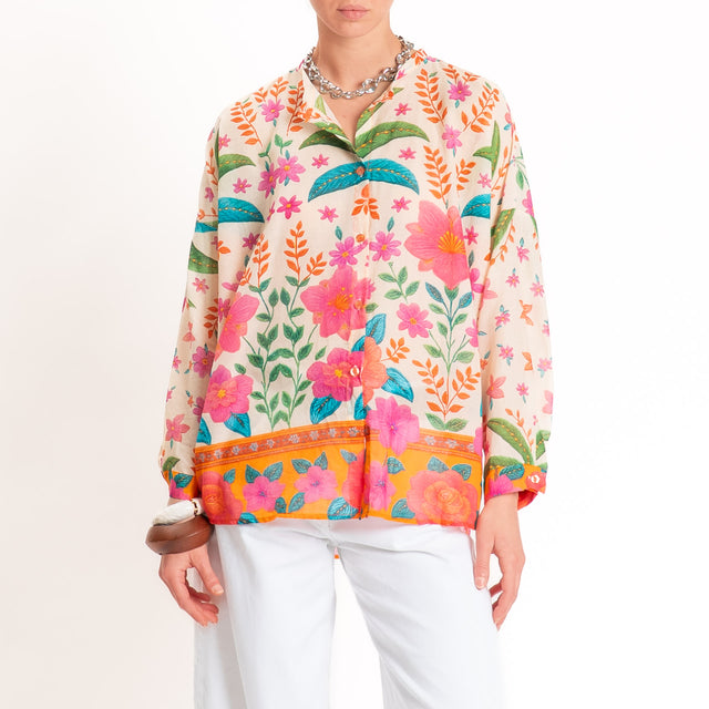 Tensione in-Camicia mussola fantasia floreale - fucsia/sand/orange