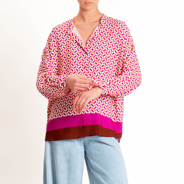 Tensione in-Camicia fantasia geometrica - fucsia/burro