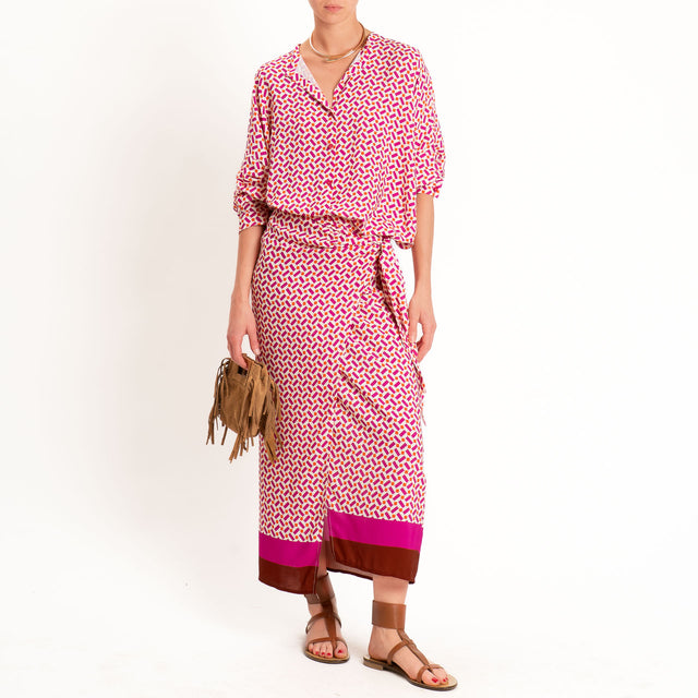 Tensione in-Camicia fantasia geometrica - fucsia/burro