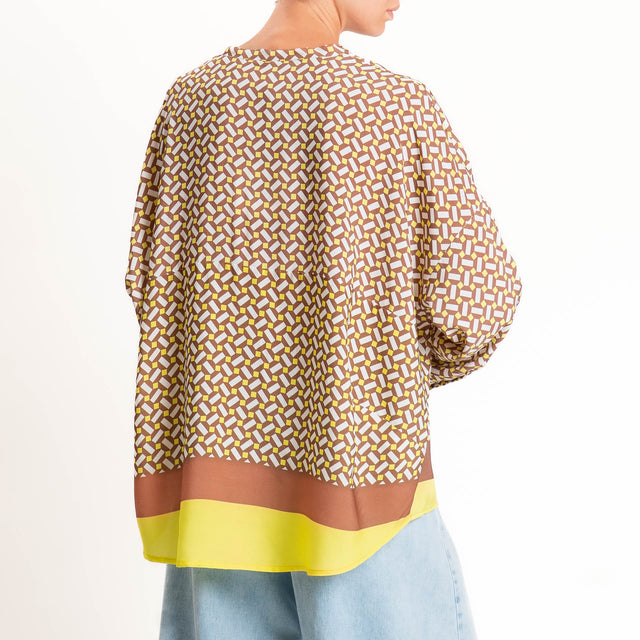Tensione in-Camicia fantasia geometrica - choco/lime