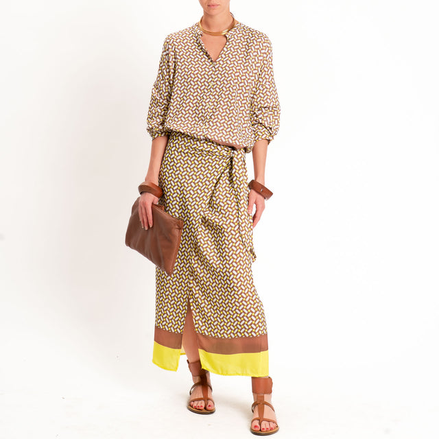 Tensione in-Camicia fantasia geometrica - choco/lime