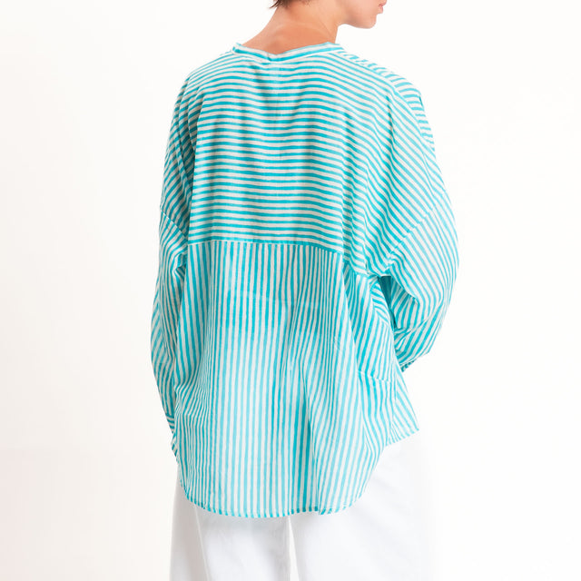 Tensione in-Camicia mussola a righe - turchese/latte