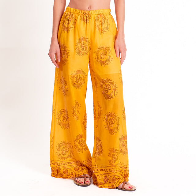 Tensione in-Pantalone mussola fantasia sole - giallo