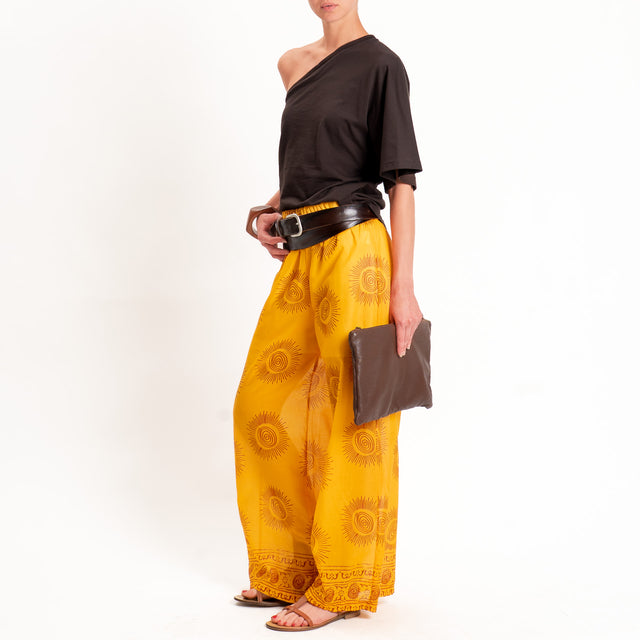 Tensione in-Pantalone mussola fantasia sole - giallo