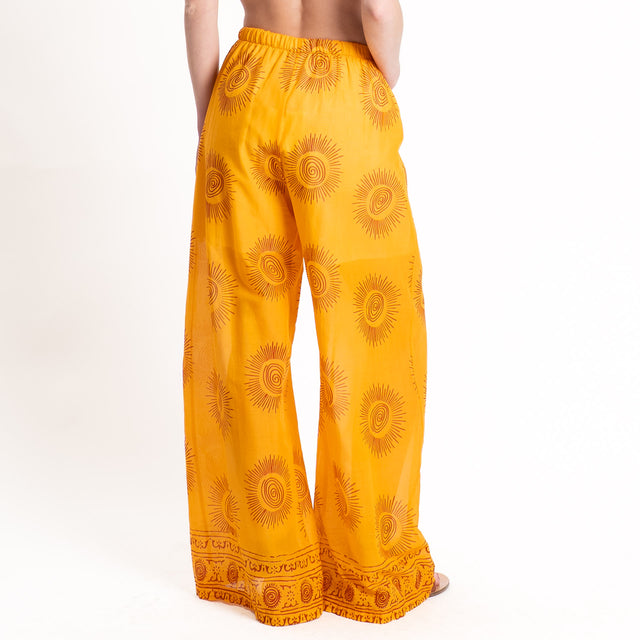 Tensione in-Pantalone mussola fantasia sole - giallo
