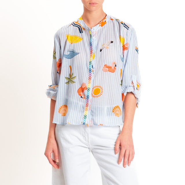 Tensione in-Camicia mussola a righe fantasia - bianco/celeste