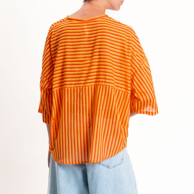 Tensione in-Camicia mussola a righe - arancio/rosso
