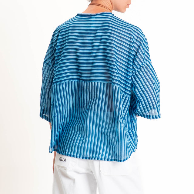 Tensione in-Camicia mussola a righe - blu/azzurro