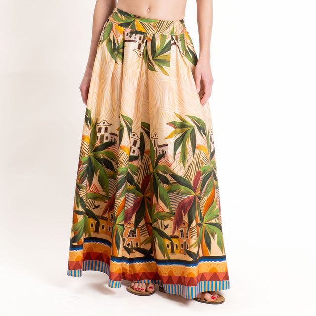 Tensione in-Gonna pieghe fantasia elastico dietro - sand/olive/peach