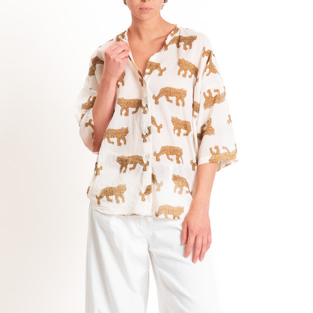 Tensione in-Camicia mussola fantasia tigri - panna/moro