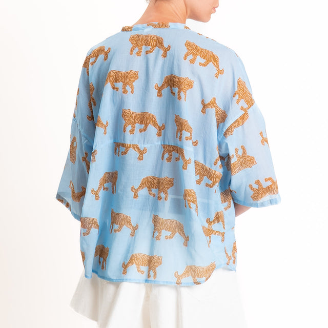 Tensione in-Camicia mussola fantasia tigri - celeste/moro