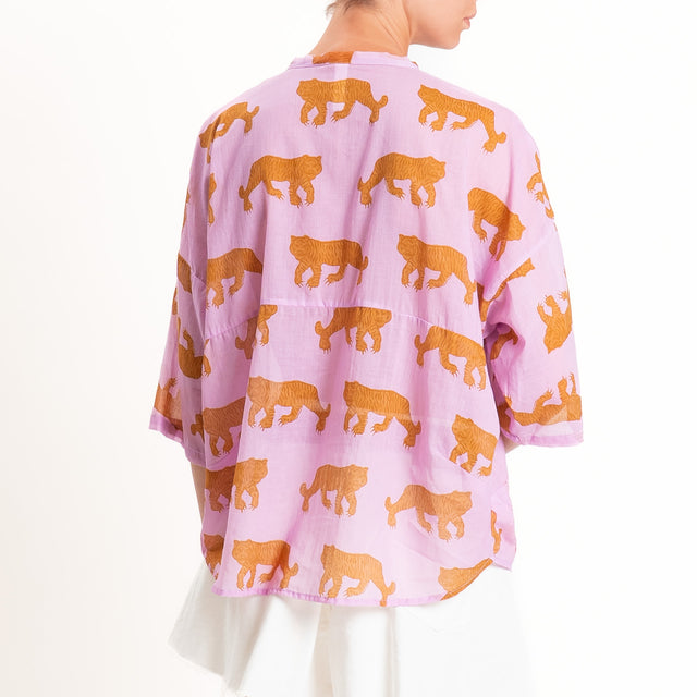 Tensione in-Camicia mussola fantasia tigri - lilla/moro