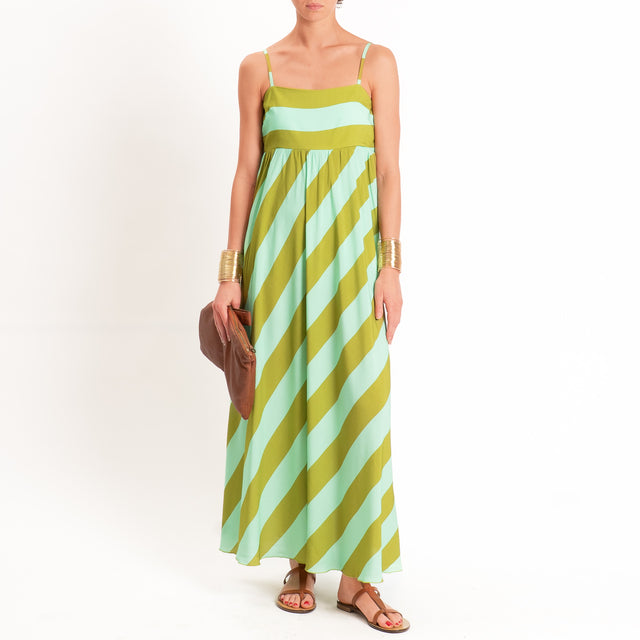 Tensione in-Abito righe bretelle regolabili - acqua/olive