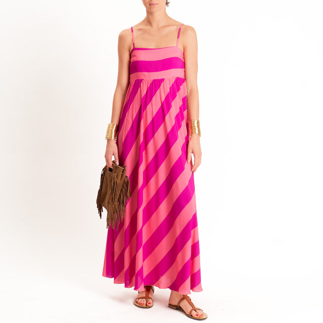 Tensione in-Abito righe bretelle regolabili - rosa/fucsia