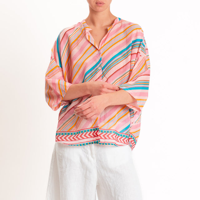 Tensione in-Camicia mussola a righe - rosa/ottanio/orange