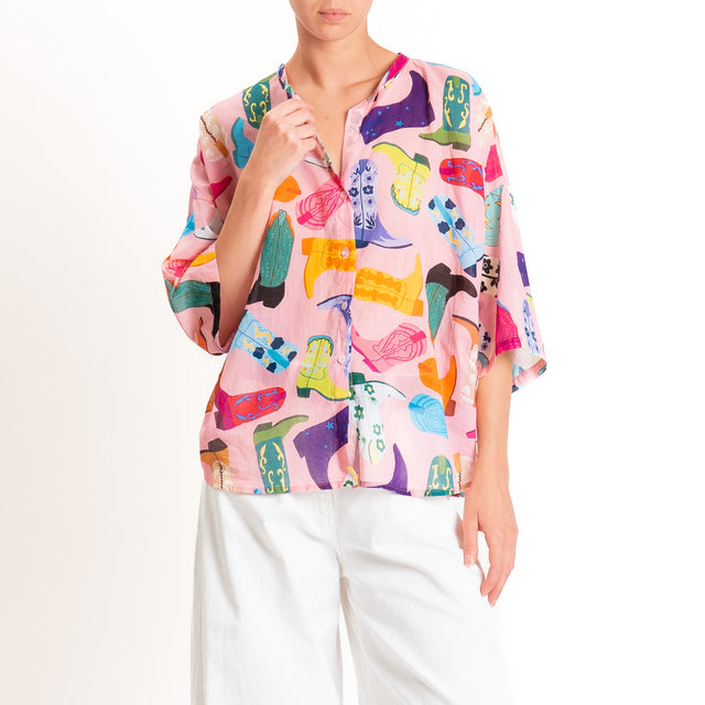 Tensione in-Camicia mussola fantasia texani - rosa/fucsia/azzurro