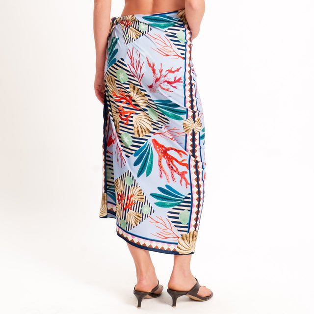 Tensione in-Gonna pareo fantasia conchiglie - celeste/sand/blu