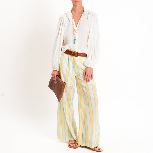 Tensione in-Pantalone righe mussola con elastico - lime/burro/acqua