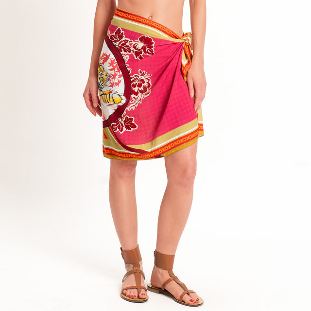 Tensione in-Gonna corta pareo fantasia tigre - fucsia/olive/india