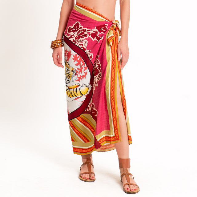 Tensione in-Gonna pareo fantasia tigre - fucsia/olive/india
