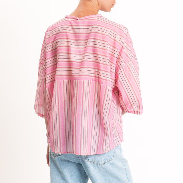 Tensione in-Camicia mussola a righe - rosa/nero
